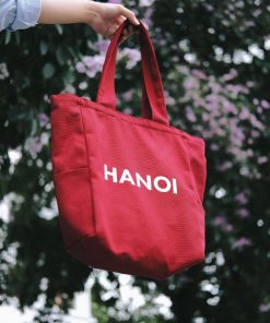 Vẽ túi Tote canvas màu đỏ in hanoi