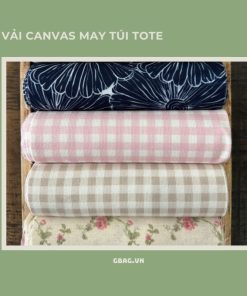 vải canvas may túi tote hoa tiết caro