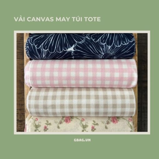 vải canvas may túi tote hoa tiết caro